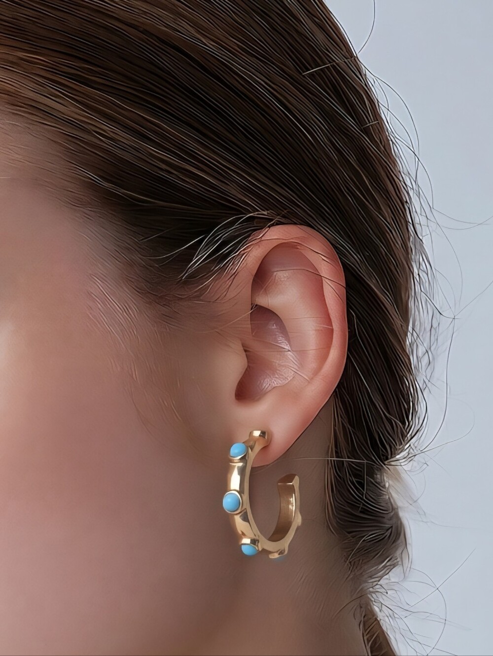 Boutique Gold Hoop Earrings with Turquoise Accents Nwt